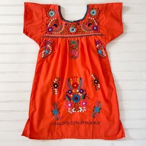 NWOT Vibrant Artisan Mexican Hand-Embroidered Floral Dress